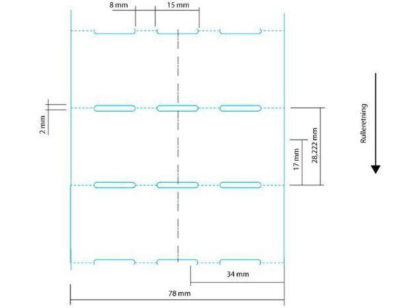 Hylleforkantetikett termo uten lim hvit 78 x 28 mm med perforerte lesehull 